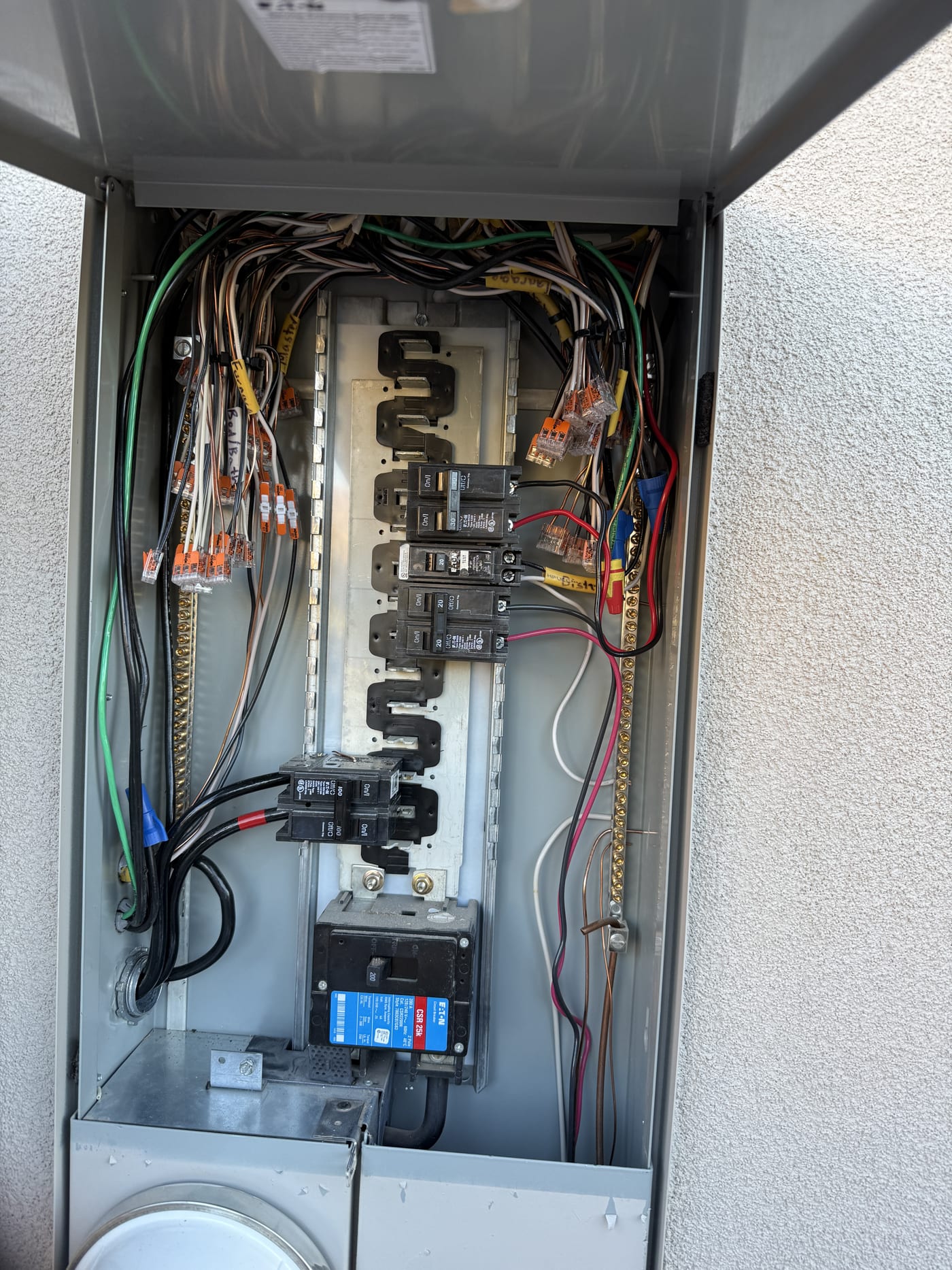[EcoFlow Delta Pro Ultra] Open Eaton breaker panel showing circuit breakers and wiring connections for solar system